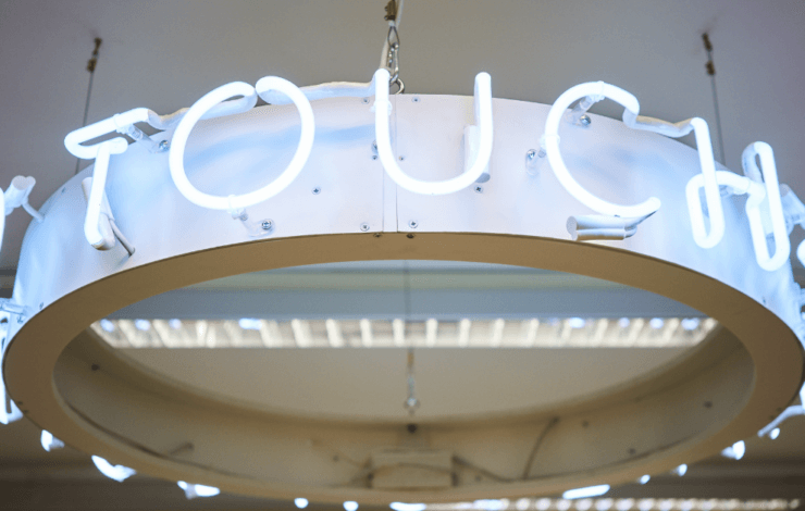 Photo of neon light art installation