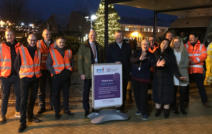 Christmas tree lighting at St John's hospital with corporate sponsor RMF health and NHS Lothian staff