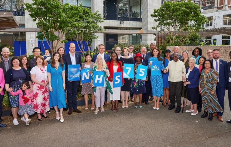Their Royal Highnesses The Prince and Princess of Wales, Mel Giedroyc and NHS Staff celebrating the Big Tea