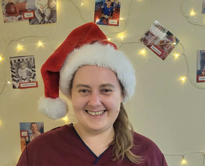 Claire Adamson from the NICU wearing a santa hat