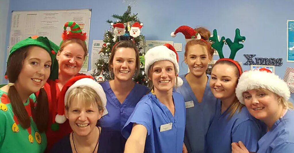 NHS Staff dressed up in festive wear and as elves
