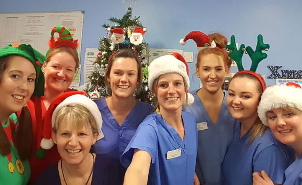 NHS Staff dressed up in festive wear and as elves