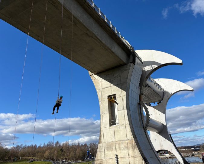 NHS Lothian Charity fundraiser abseiling off the Falkirk Wheel