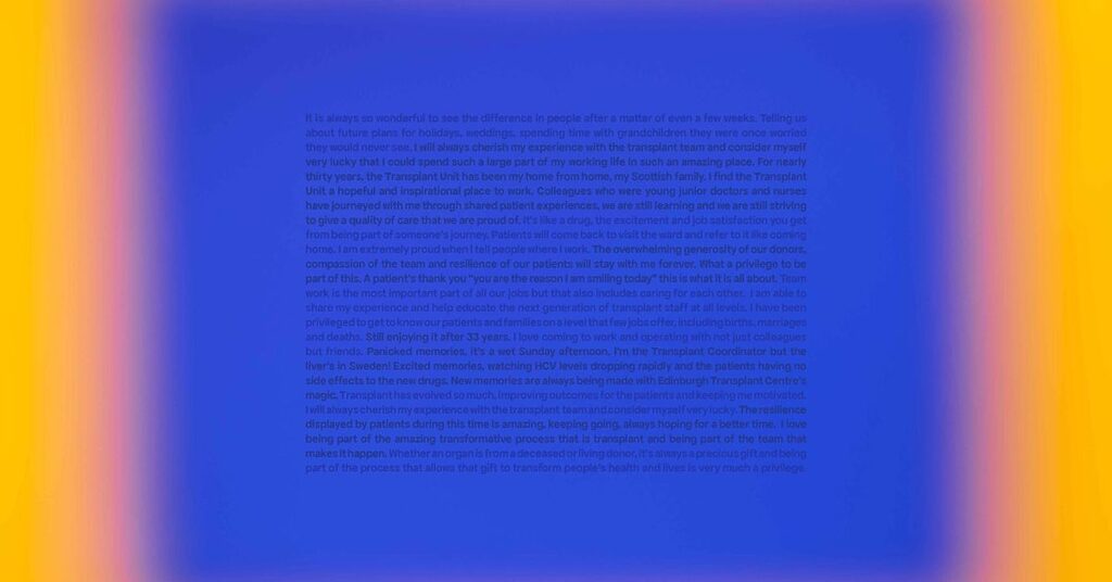 quotes from staff forming new artwork at the Royal Infirmary of Edinburgh's Transplant Unit